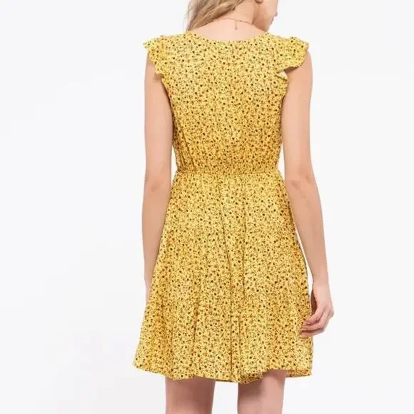 Yellow Floral Sleeveless Summer Dress Size Medium - Picture 4 of 6